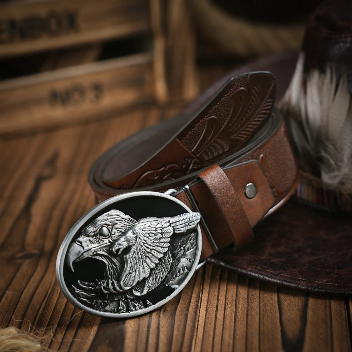 Western Cowboy Leather Buckle Belts eagle Pattern Floral Engraved Buckle Belt for Men