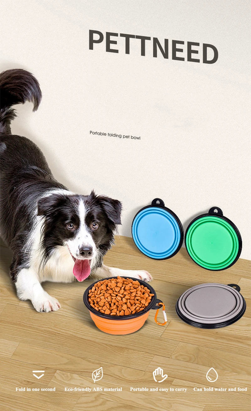 350ML Folding Black Frame Bowl with Keychain Pet Bowl Portable Travel Bowl Convenient Cat Bowl Not Easy to Deform Folding Bowl