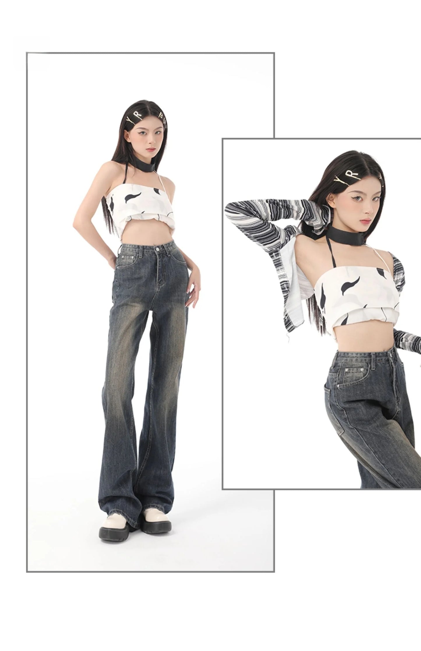 Retro Flared Jeans Women's High Waist Wide Leg Pants Slimming Hoof Pants Casual Spring Summer Denim Trousers