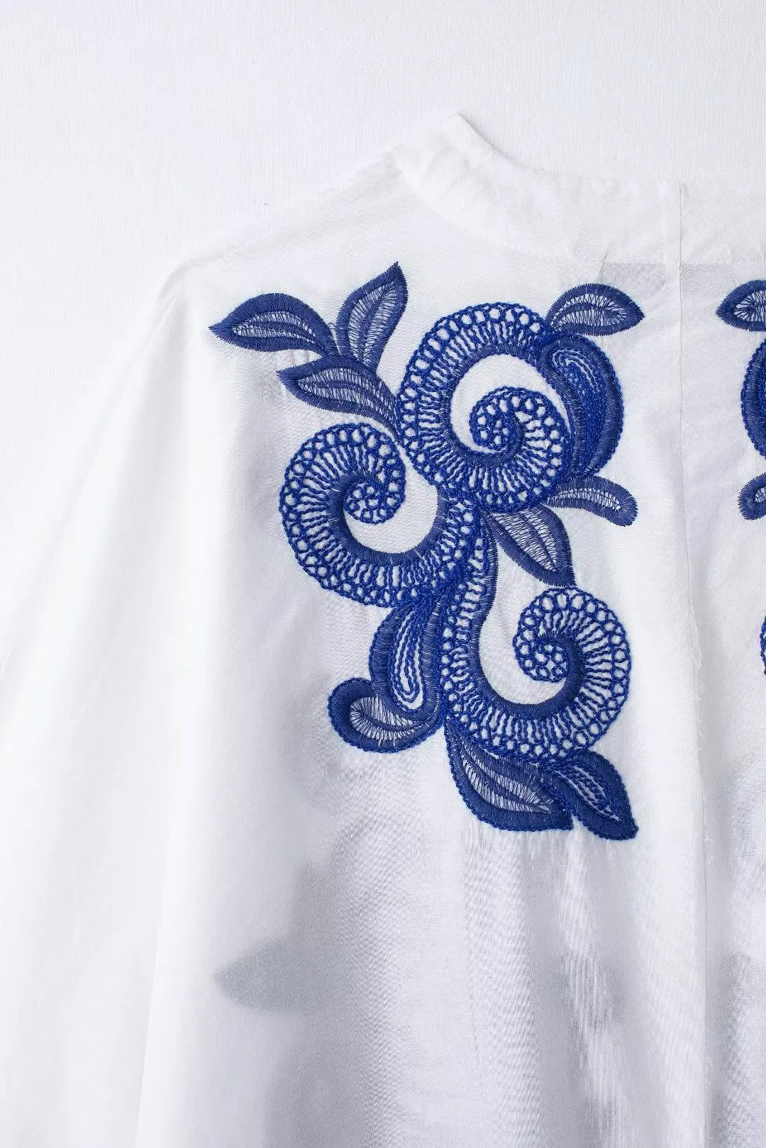 TRAFZA 2024 Women Skirt Set Blue Embroidery Three Quarter Bat Sleeve Shirt +Folds A Line Long Skirt Casual Loose Beach Holiday