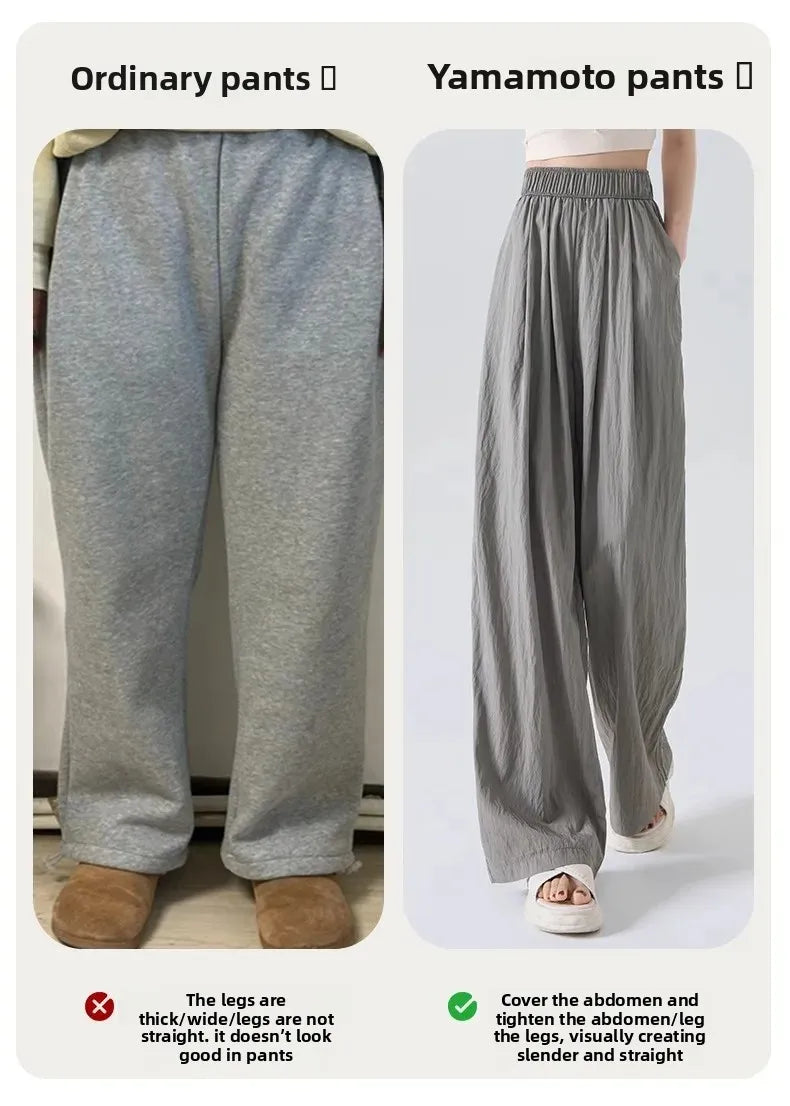 Ice Silk Wide Leg Pants Women's Summer Thin Drape Casual Japanese Lazy Style Long Straight Sumi Pants