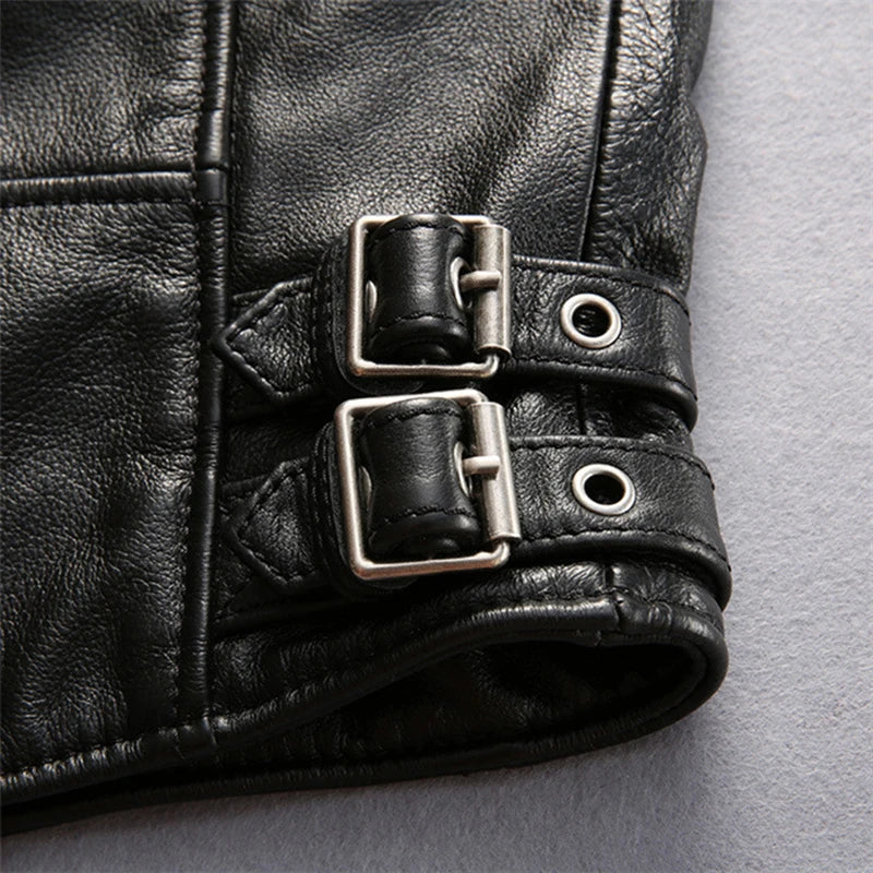 Slim street leather undershirt casual head layer cowhide vest men women couple models motorcycle sleeveless jacket