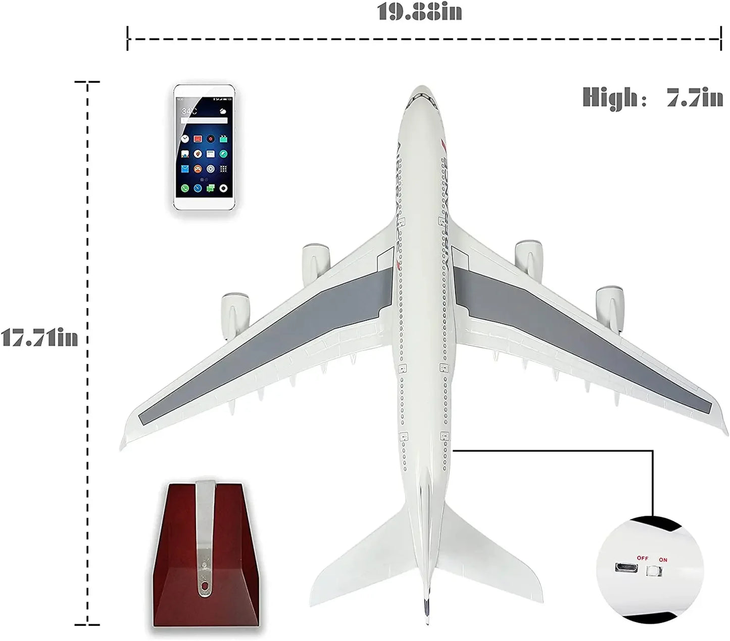 طائرة إيرباص A380 تابعة لشركة الخطوط الجوية الفرنسية بمقياس 1:160 نماذج كبيرة من الطائرات المصبوبة مع إضاءة LED للتجميع أو ديكور الهدايا