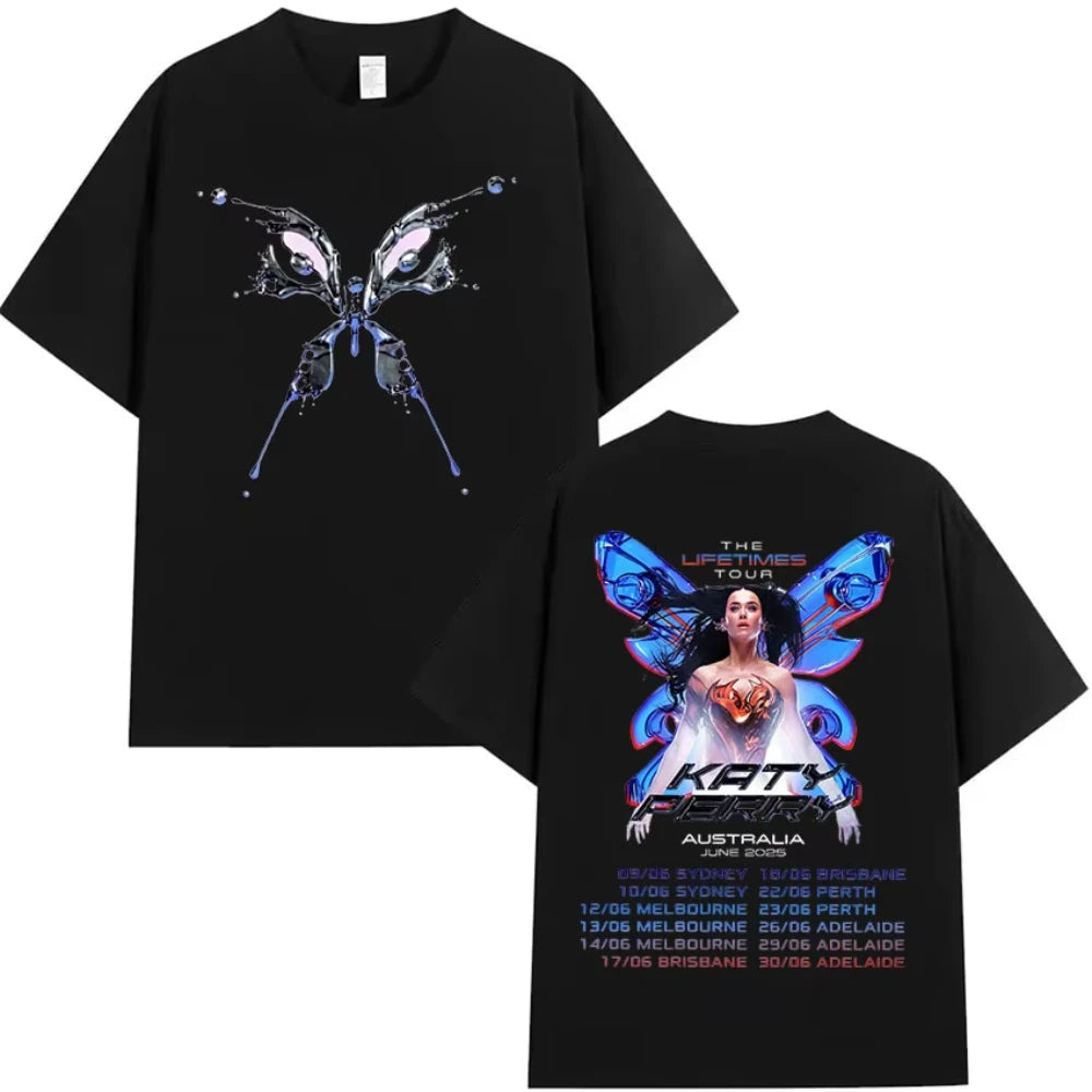2025 Katy Perry The Lifetimes Tour Print Tee Shirt Men Women Vintage Aesthetic High Quality Oversized Cotton T-Shirts Streetwear