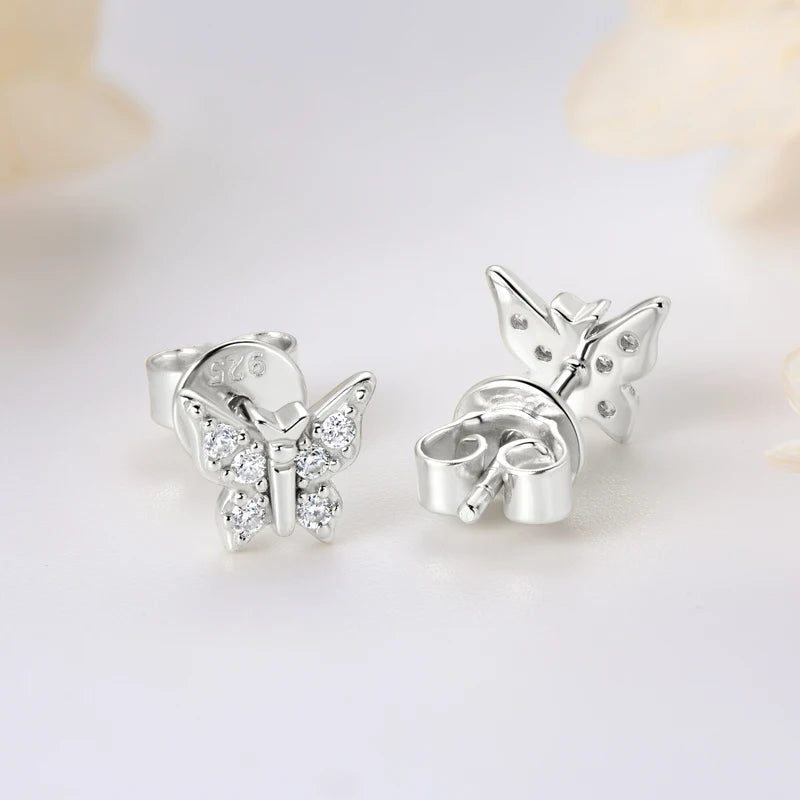 Lnngy Genuine 925 Silver Butterfly Pendant Necklaces Exquisite Moissanite Necklace Stud Earring Jewelry Set For Birthday Gift