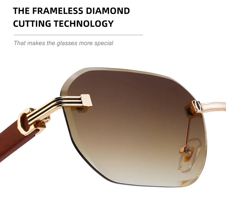 Vintage Square Rimless Sunglasses – 2025 Luxury UV400 Anti-Blue Light Eyewear for Men