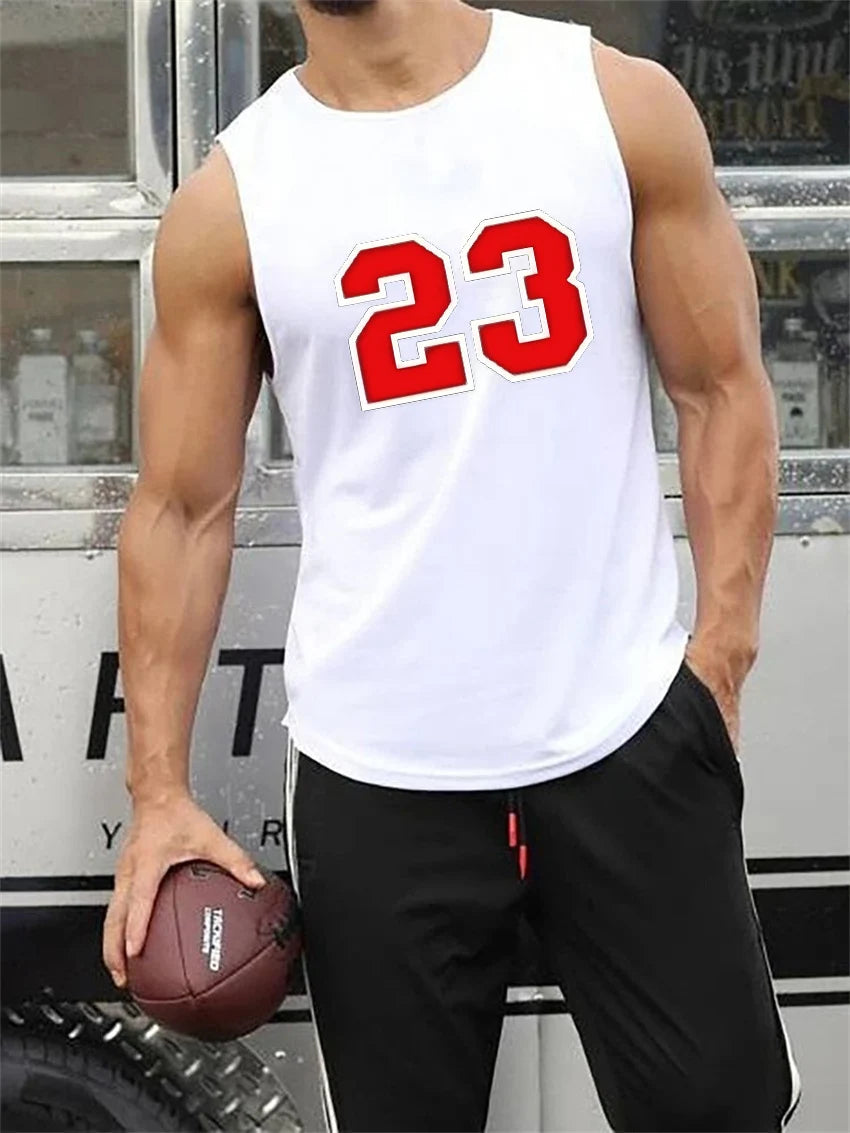 Men's 23 print Fitness Sleeveless Tank Top Tshirt Fashion High Quality Short Sleeve Loose Sports Tshirt Breathable Top
