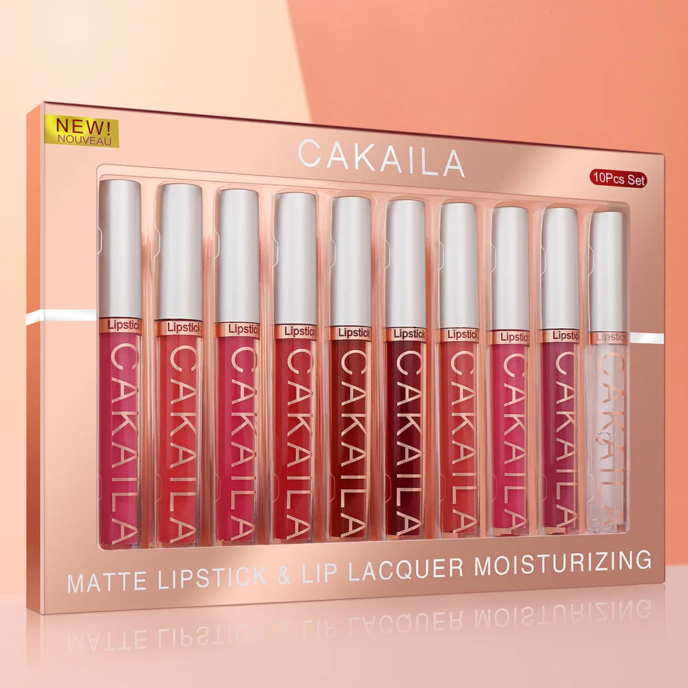 CAKAILA 10pcs/set Nude Lip Gloss Matte Velvet Lipstick Waterproof Long-lasting Liquid Lipstick Women Moist Lip Tint