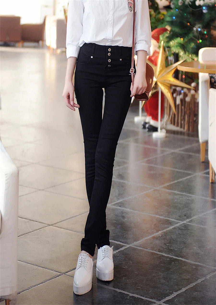High Waist Pencil Jeans Women's Casual Skinny White Denim Pants New Korean Big Size 34 Stretch Vaqueros Leggings Kot Pantolon