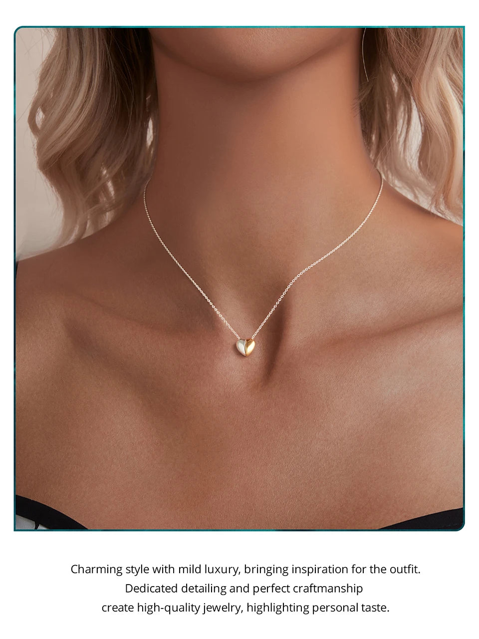 BAMOER Gold Plated Heart Pendant Necklace for Women, 925 Sterling Silver Couple Heart Fashion Waterproof Metal Daily Jewelry