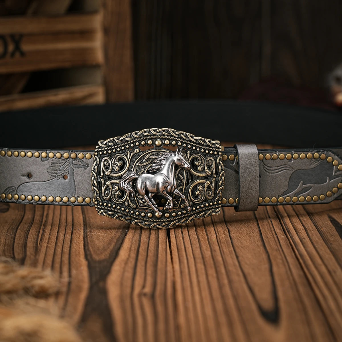 Men & Women-Western-Cowboy-PU Leather-Belts - Vintage Belt Floral Engraved Buckle Belt for Jeans