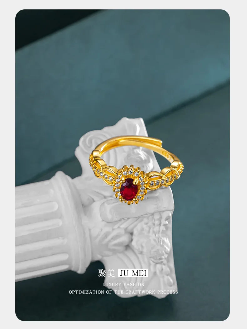 9999 24K real gold store, same gold women's ring, lively ruby, luxurious and beautiful jewelry