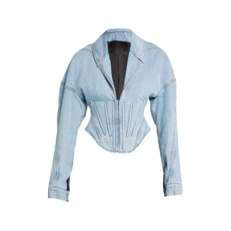 FMIYYOY Design sense women's fishbone denim jacket women's 25 spring new style high-end design sense short top regular style