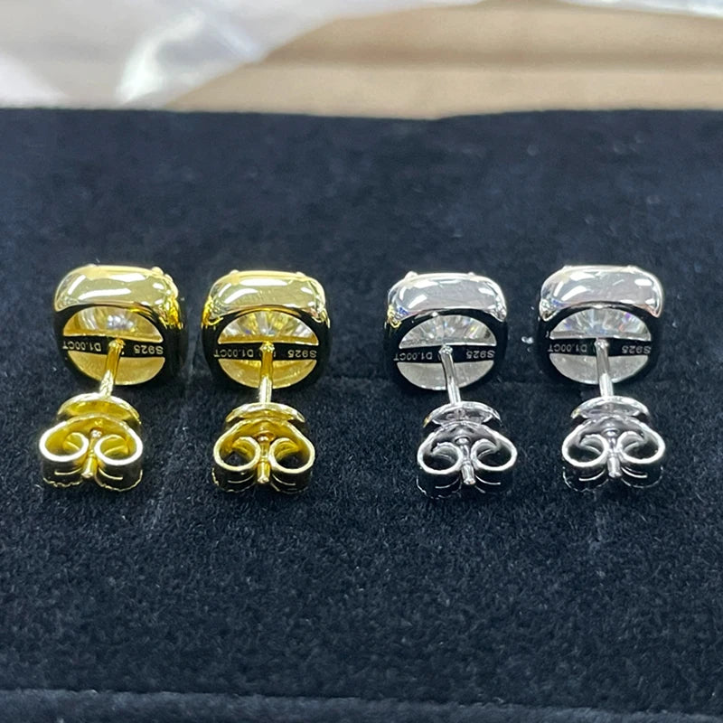 Lnngy 925 Sterling Silver Square Shape Stud Earring Certified Sparkling 6.5MM 1CT Moissanite Earrings For Women 2025 New Jewelry