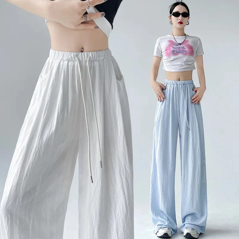 Ice Silk Wide Leg Pants Women Summer Thin Loose Casual Sun Protection Straight Leg Yamamoto Pants Lazy Dragging Pants