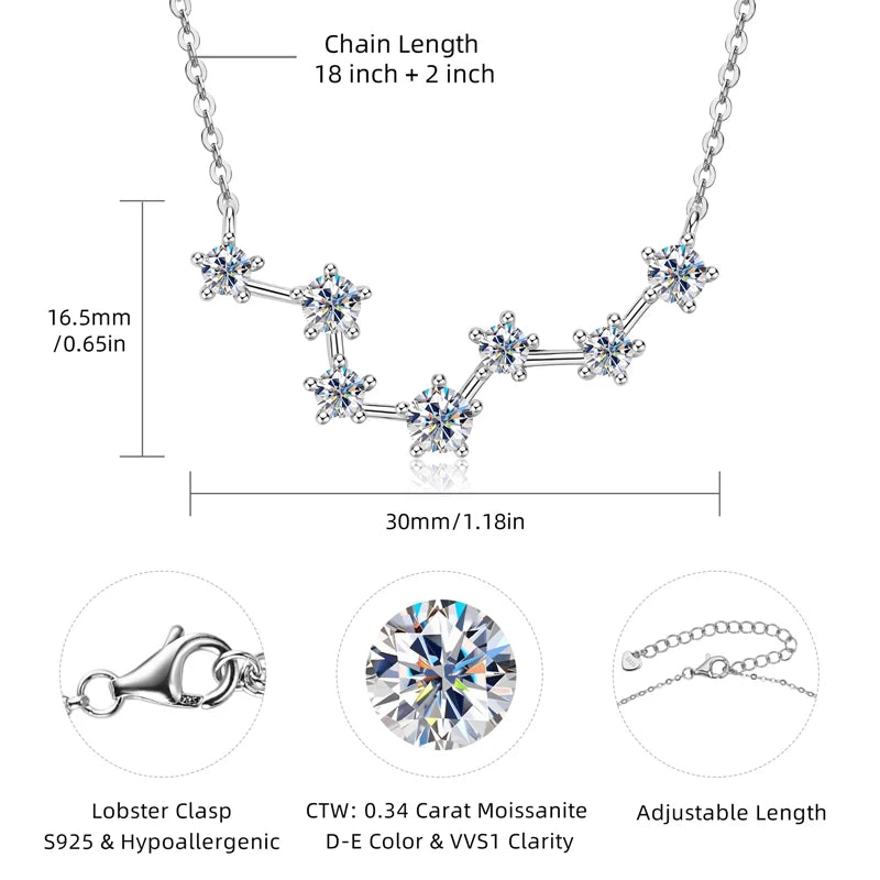 Lnngy Moissanite Necklace Sparkling 925 Sterling Silver Big Dipper Pendant Necklaces for Women Girls Birthday Jewelry Gifts