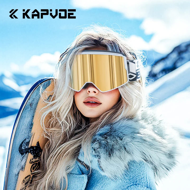 KAPVOE Men Women Double Layers Anti-Fog Ski Goggles Snowmobile Eyewear Outdoor Sport Snow Snowboard Glasses Magnetic Lenses New