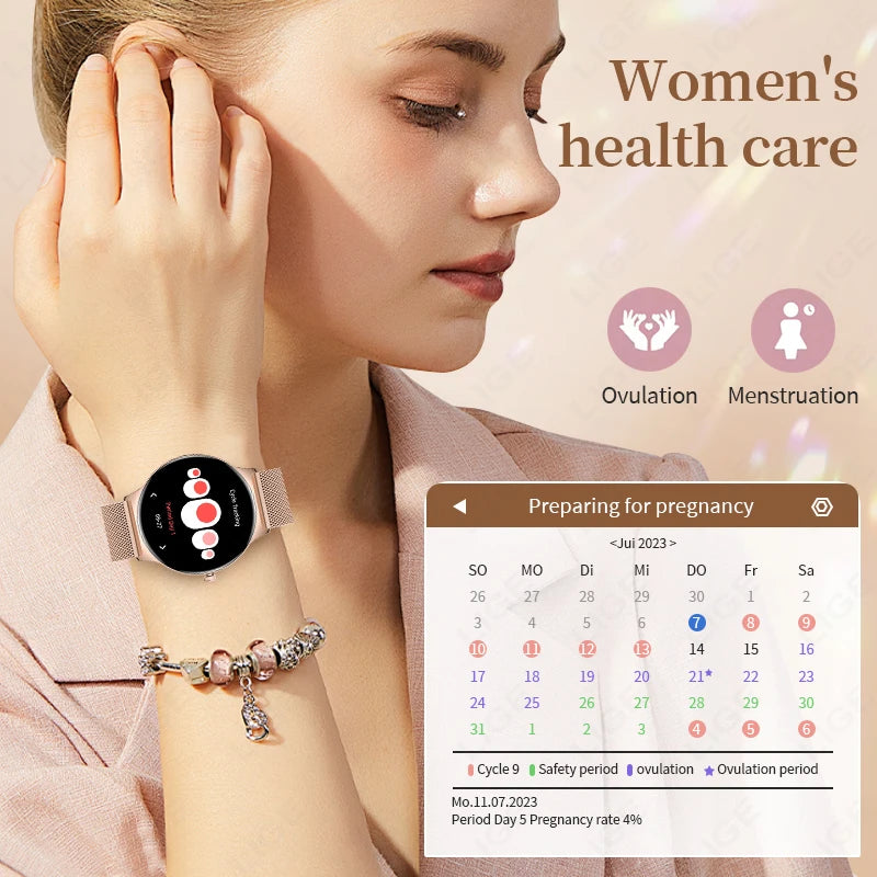 LIGE New 1.43" Bluetooth Call Smartwatch Women Men 466*466 AMOLED Full touch Screen Women Smartwatches Ladies For Android ios