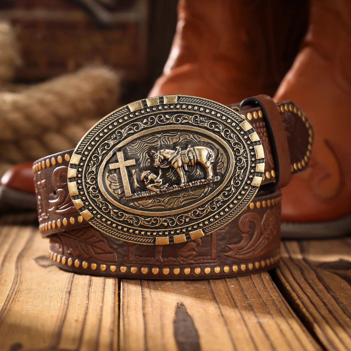A men's and women's casual retro belt Western style! PU leather belt with metal buckle, suitable for daily work wear