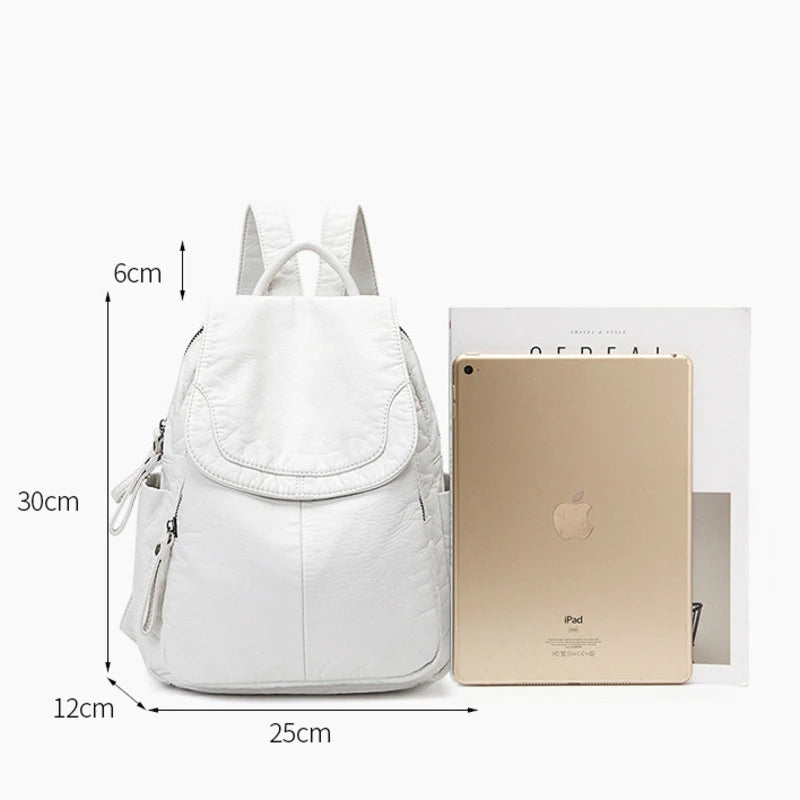 Motaora Women's Backpack White Washed Leather Backpack Female Small School Bags For Teenage Girls All-match Casual Travel Bag