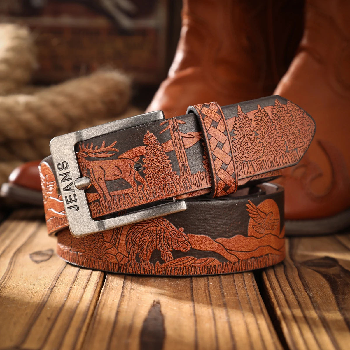 A men's and women's casual retro belt Western style! PU leather belt with metal buckle, suitable for daily work wear