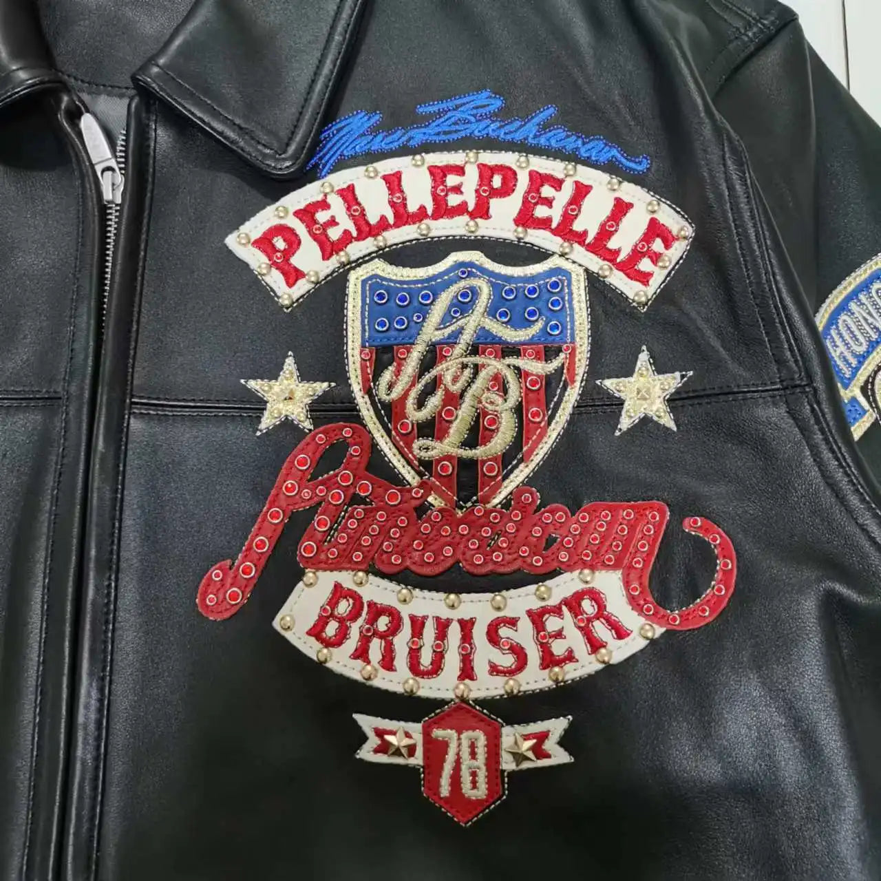 US size men's Hip Hop Sheep skin Varsity Jacket Embroidered Diamond Classic Casual Sport genuine leather Coat tops