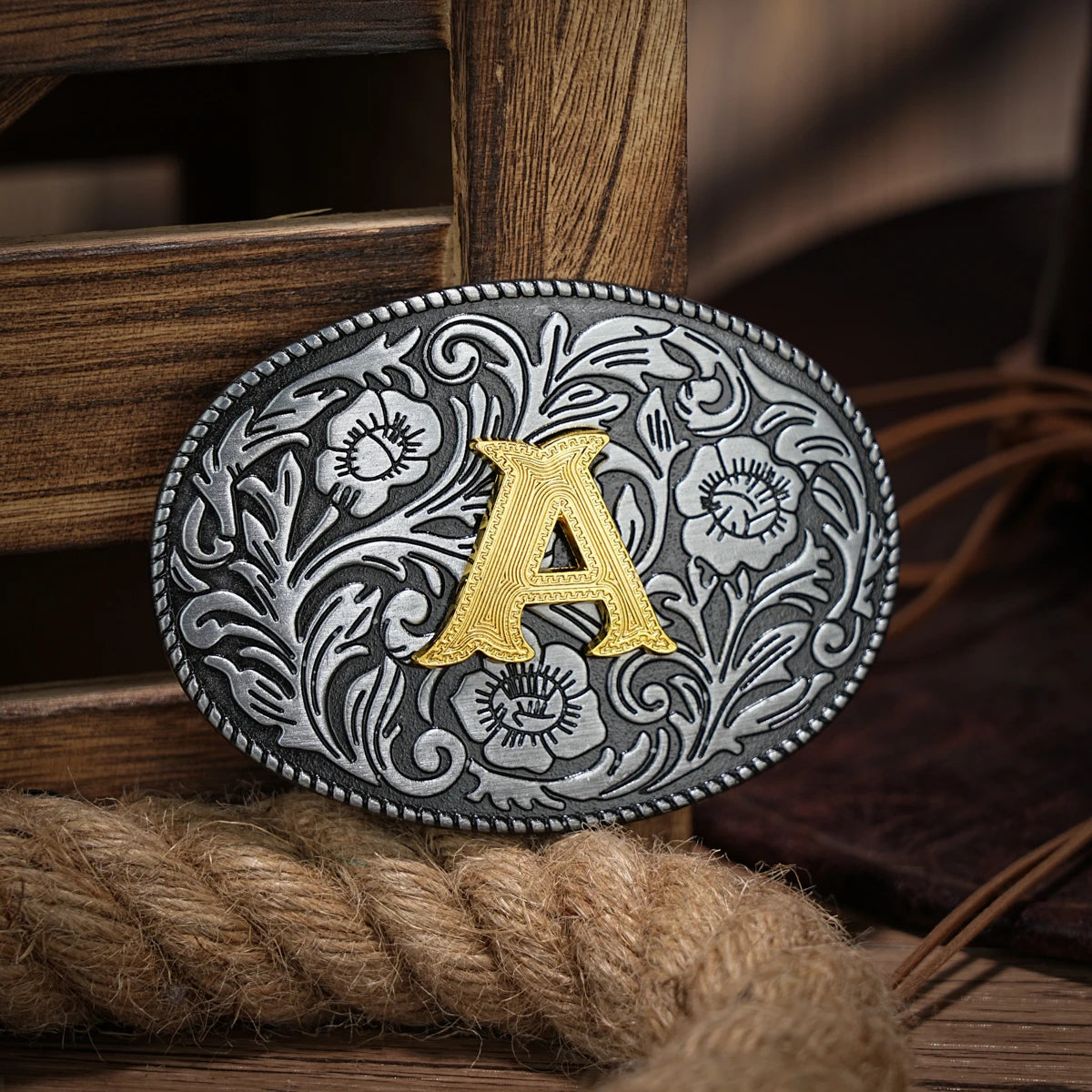 Western Belt Buckle Initial Vintage-Cowboy Rodeo Silver Large Belt Buckle for Men Women
