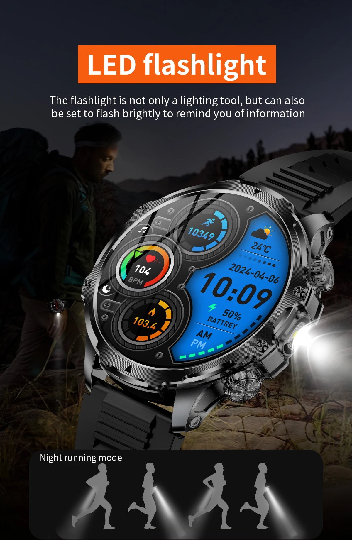 LIGE New 1.9" AMOLED 416*416 Screen Smart Watches Flashlight Outdoors Sports Fitness Tracker 700mah Large Battery Men Smartwatch
