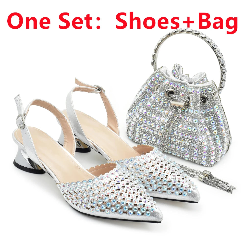 Baldauren Women’s Slingback Pumps & Matching Bag Set – Italian Style Crystal Heels for African Party & Wedding (EU 37-43)