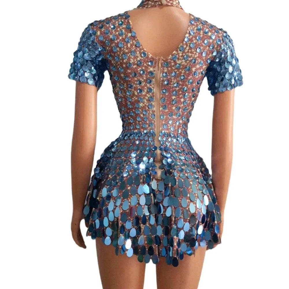 Sexy Black Shell Sequins Mini Dress – Stage, Club & Birthday Performance Wear