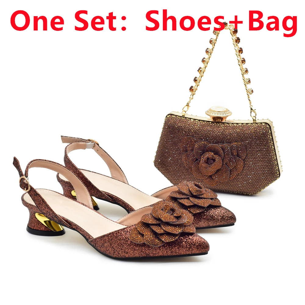 Ladies Shoe and Bag Set Latest Designers Luxury Italian Party Shoes and Bag Set for Women Rhinestone Wedding Bride Shoes Woman