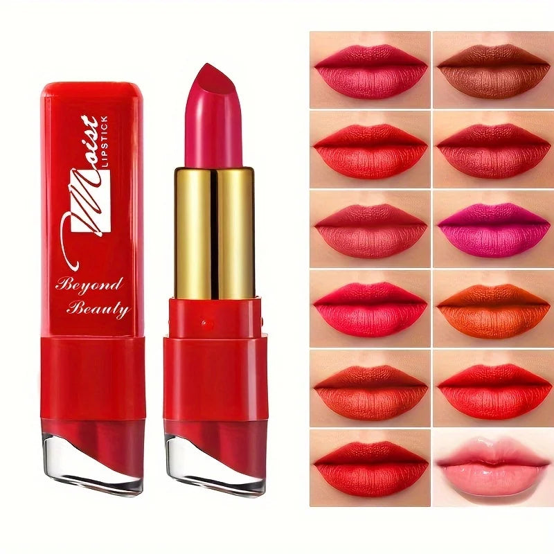12 Colors Creamy Moisturizing Lipstick, Long Lasting Lipstick Leaning Tower Women and Schoolgirl Makeup Beginners Lip Makeup