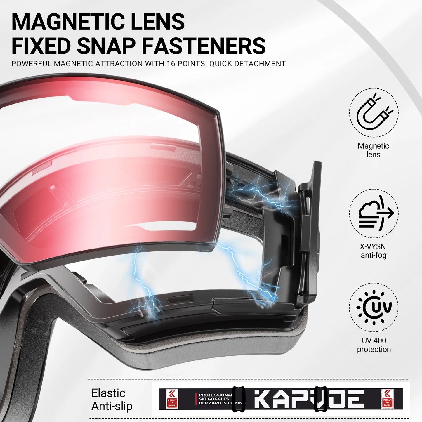 KAPVOE Photochromic Ski Snowboard Mask Goggle Men UV400 Protection Women Glasses Magnetic Attraction Anti-Fog Skiing Goggles