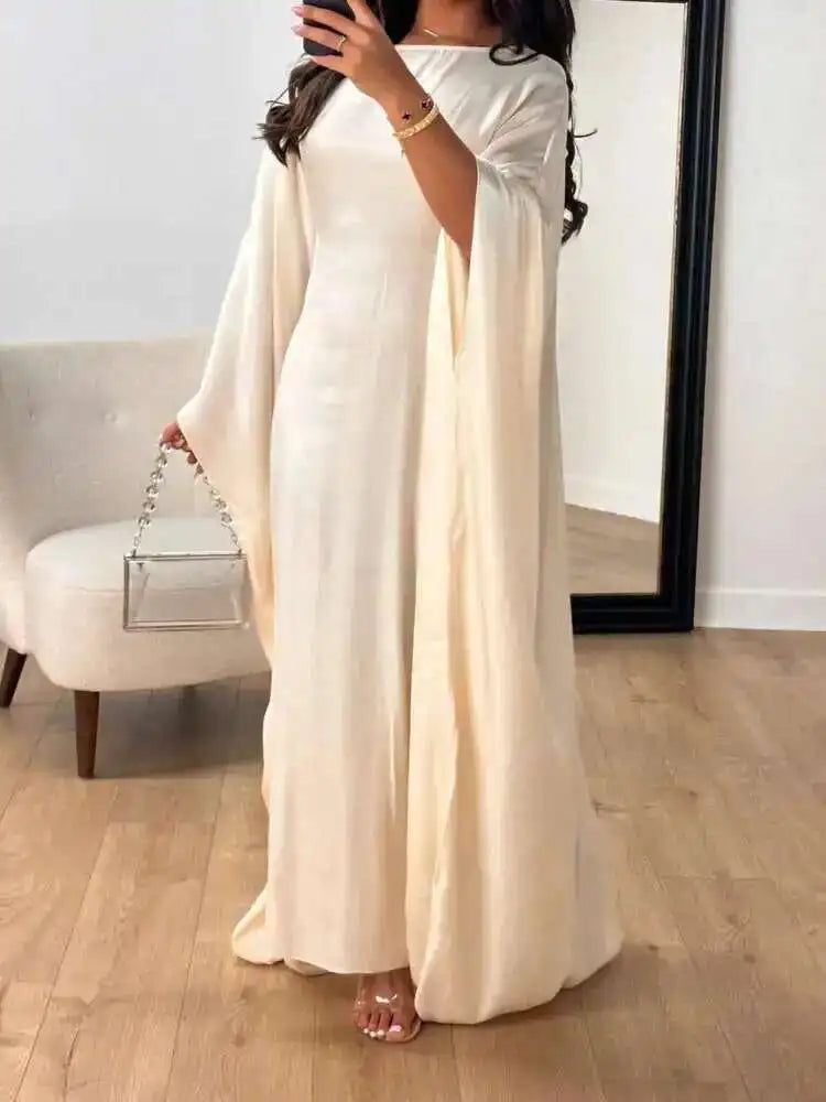 LANMREM Elegant Party Long Dress Women Many Colors Fashion Round Neck Batwing Sleeves Loose Dresses Fashion New Clothing 32C1950