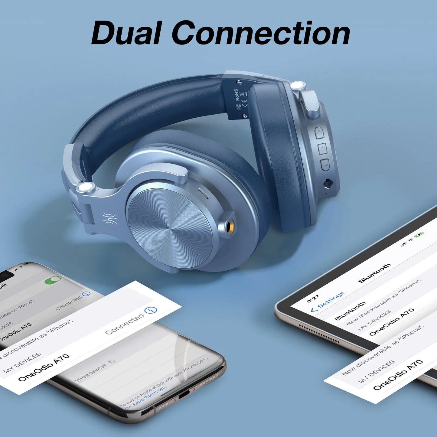 Oneodio A70 Wireless Bluetooth 5.2 Headphones 72Hrs Over Ear Hi-Res Audio 3.5mm/6.35mm Wired Studio DJ Headset With Microphone