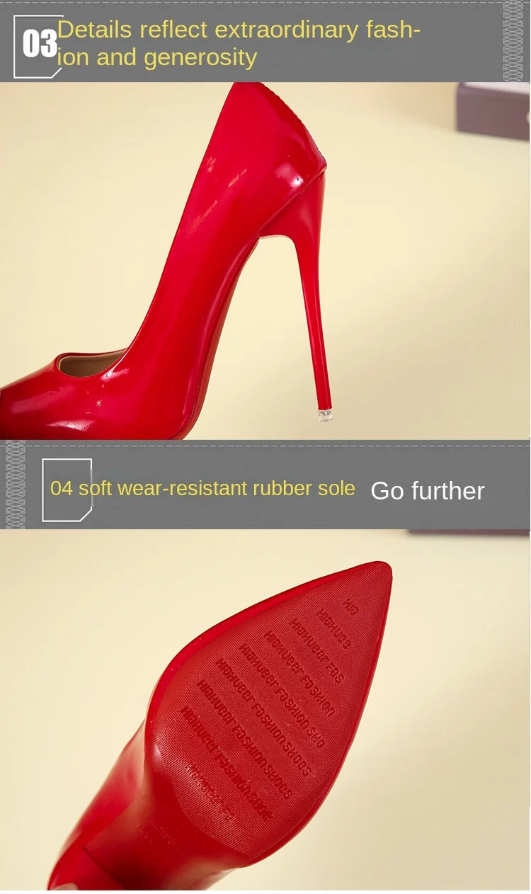 Temperament 12cm Super High Thin Heels Shoes Women Pumps Pointed Toe Colorful Patent Leather Stiletto Wedding Shoe Size 45