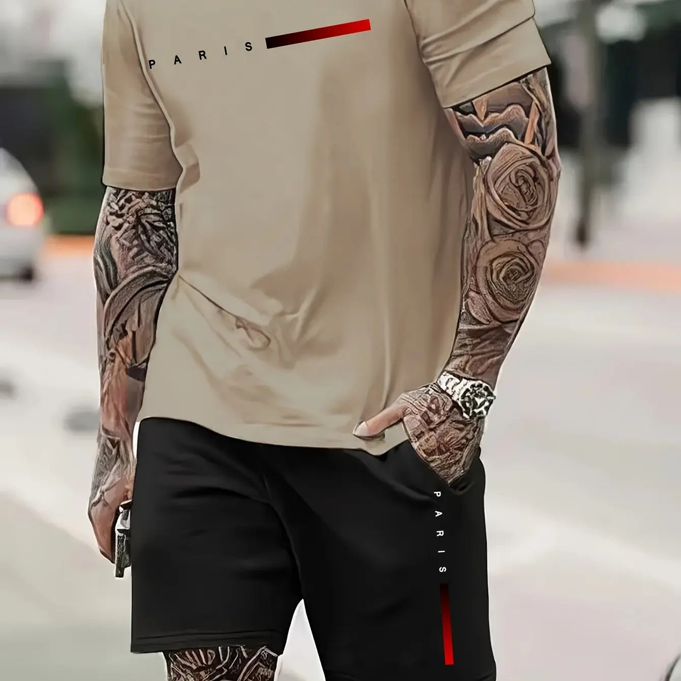 Men’s Summer Casual Two-Piece Set,Paris Letter Print | Oversized Loose Fit | T-Shirt + Shorts | Lightweight Comfort