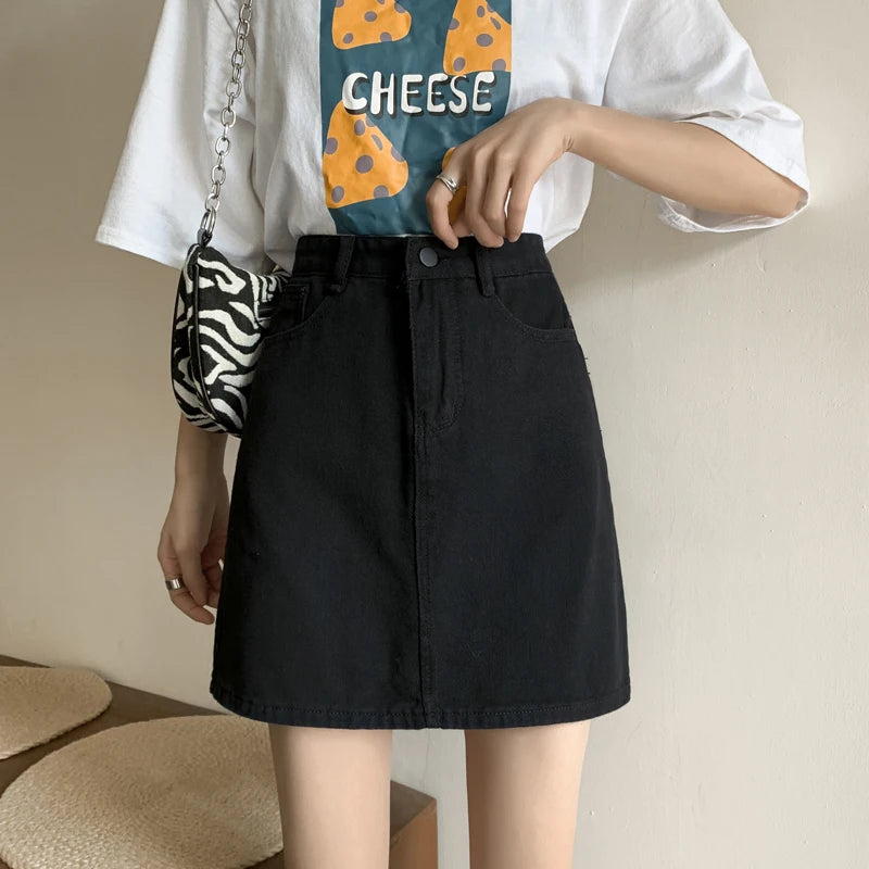 Spring New Women's Denim Skirt A-Line Flared Skirts Butt Covering Body Slimming f-length for plus Size MM