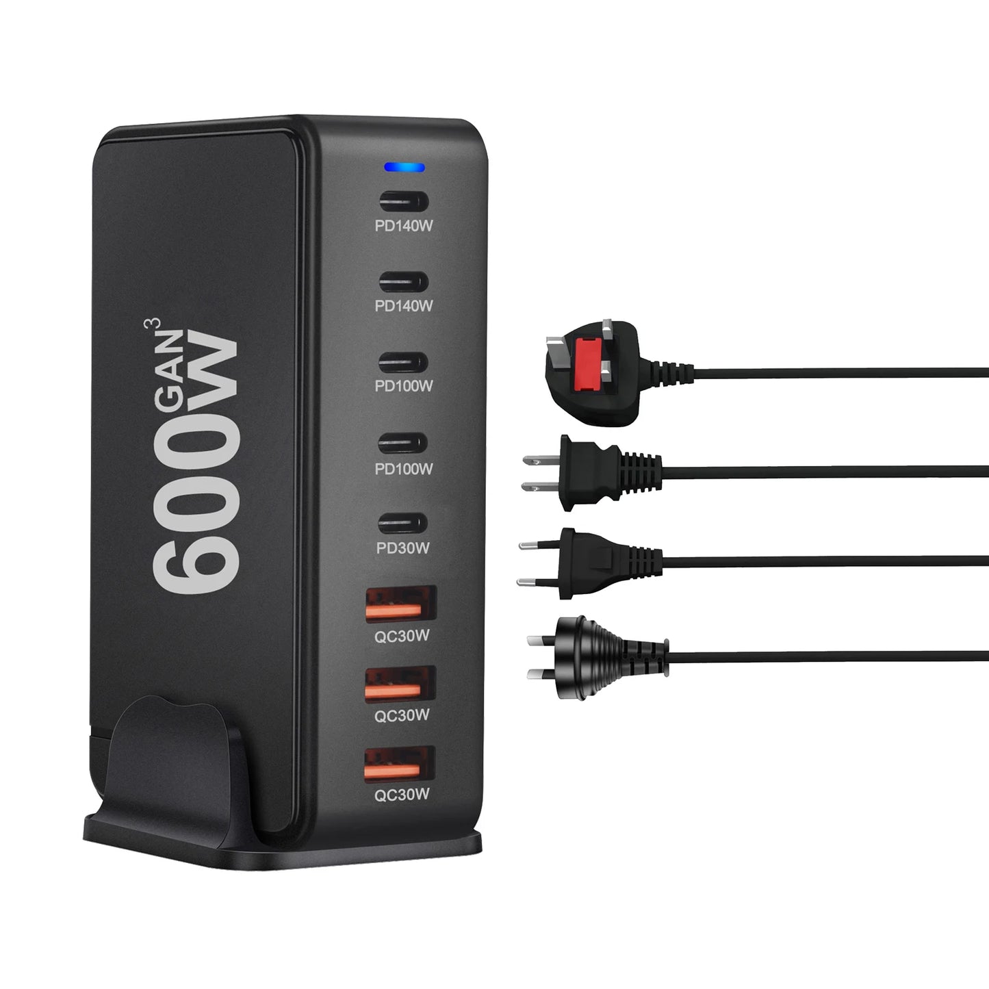 NEW 600W Gan Fast Charge 3.0 USB Type C Fast Charger Mobile 8-port 5C3A PD Charger Convenient To Carry Tablet Charger