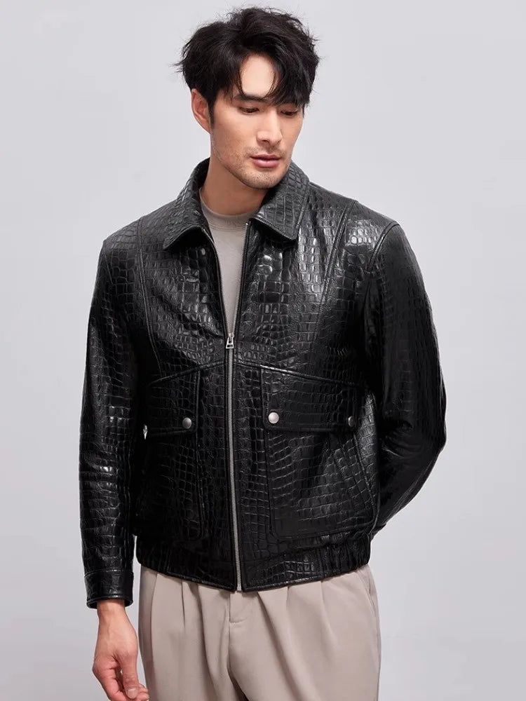 Designer Mens Genuine Leather Jacket Zipper Lapel High Quality Sheepskin Motorcycle Short Coat Spring Autumn Punk Outerwear Male