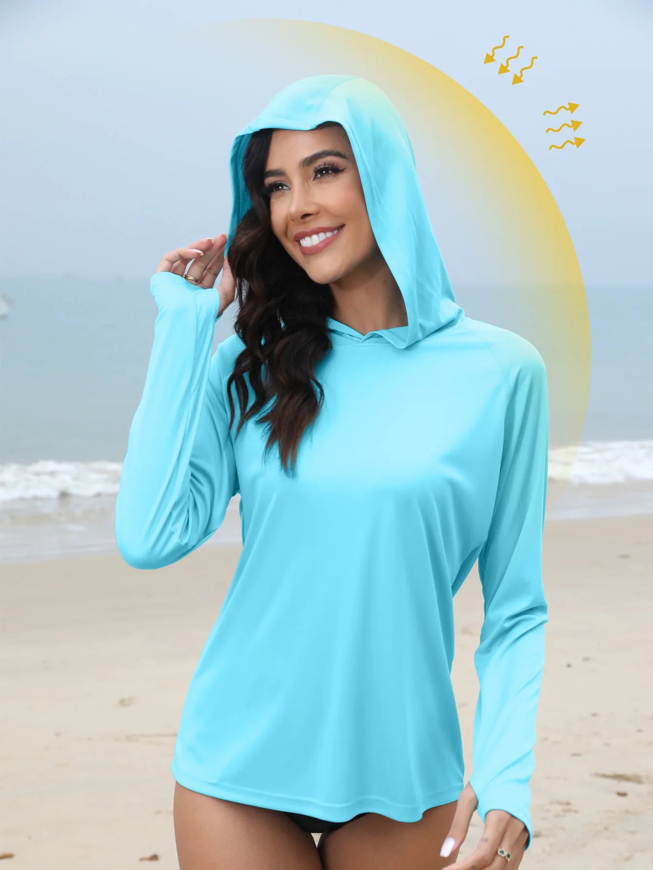 Women's Sunscreen Hoodie with Thumb Buckle and Hidden Ponytail Hole, Outdoor Running Fitness Sports, Leisure Sunscreen T-shirt