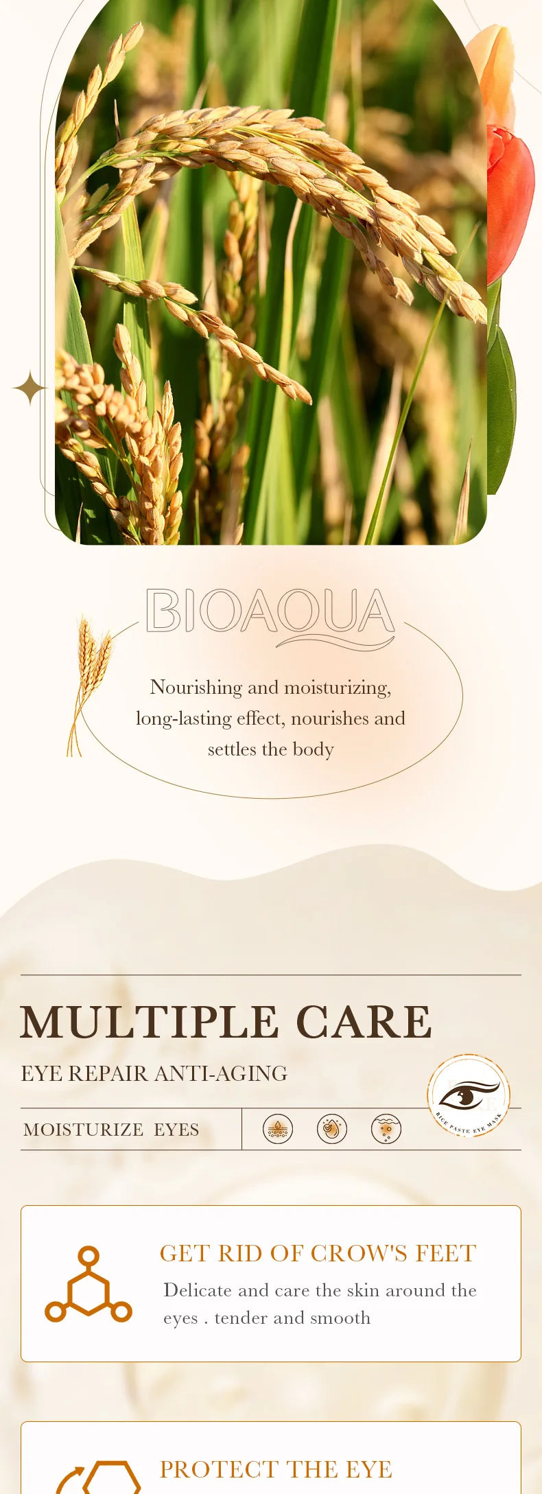 60pcs BIOAQUA White Rice Collagen Eye Mask Anti Dark Circles Eyes Bags Remover Firming Moisturizing Eye Patches Skin Care