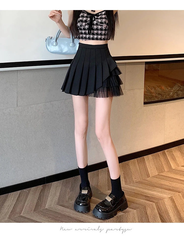 Slimming A-Line Skirt for ort Women High Waist Pleated Commuter Sle Net Gauze f Body Skirts Fem Faion