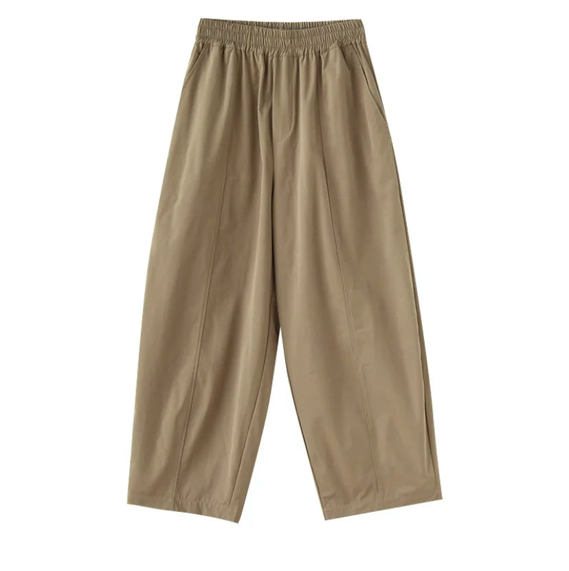 Retro Workwear Wide Leg Pants Women's High Waist Loose Casual Versatile Nine Point Straight Cut Carrot Pants Artistic Sle