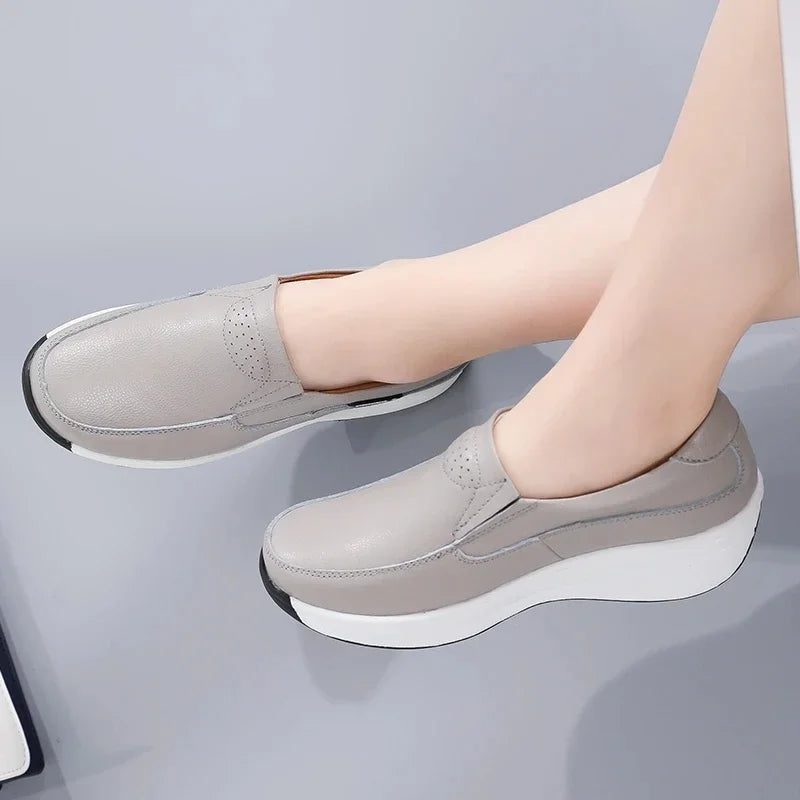 Women’s Genuine Leather Platform Loafers – Orthopedic Slip-On Casual Flats
