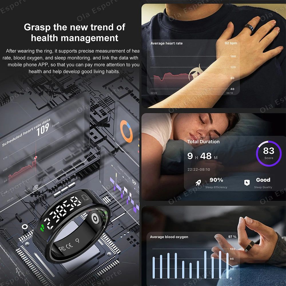 New R11 For xiaomi Smart Ring Men Women LED Display Screen Heart Rate Blood Oxygen Monitor Waterproof Multi Sports Modes rings