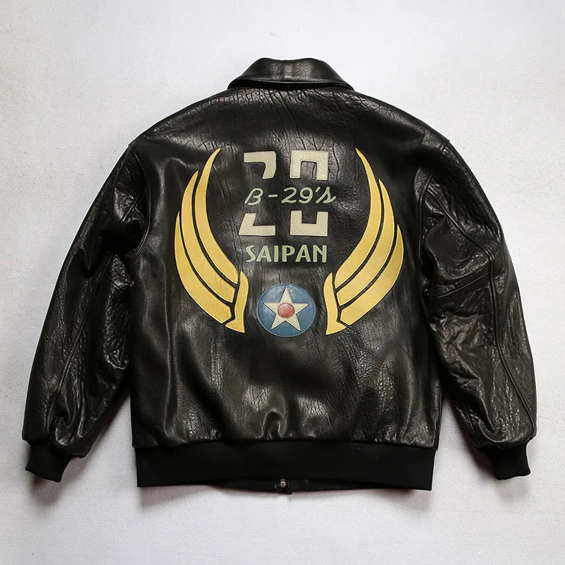 Saipan B29 Bomber Flight Suit Genuine Leather Jacket Men's New Zealand Sheepskin Fat Plus Size Bubble Leather Leather Coat tops