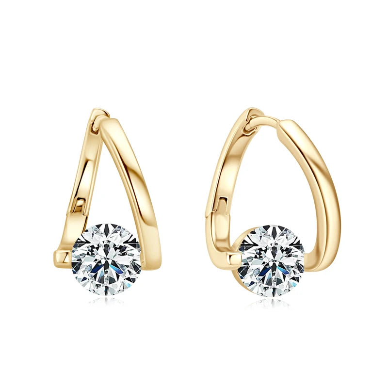 Lnngy Huggies Earrings Sterling Silver 925 Fashion Korean Bling 6.5mm 1.0ct Moissanite Hoop Earring For Women Bridal Jewelry