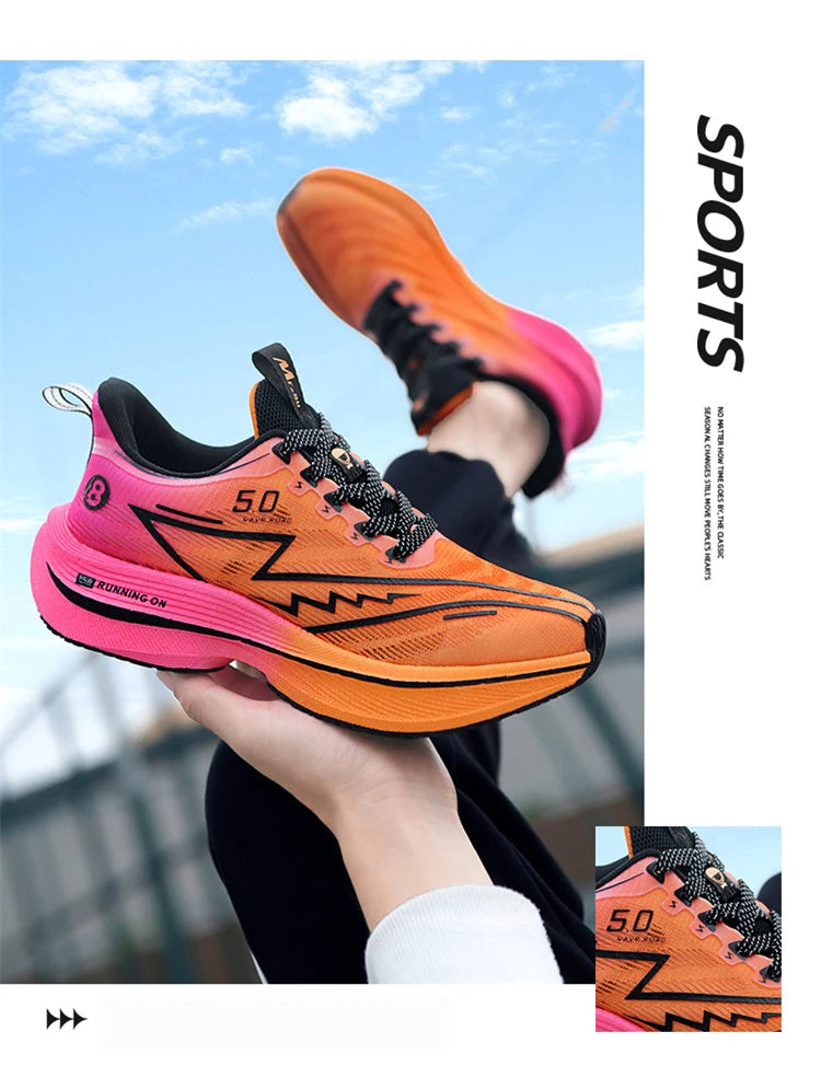 New Men's Carbon Plate Running Shoes Soft Cushion Shock Absorbing Sports Shoes Unisex Sneakers Light Anti-Slip Training Shoes