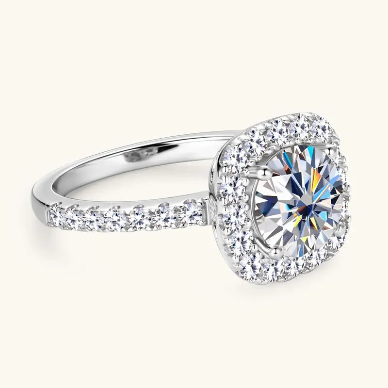Lnngy 8mm 2ct Moissanite Halo Ring Certified 925 Sterling Silver Engagement Rings For Women Girls Wedding Party Jewelry Gift